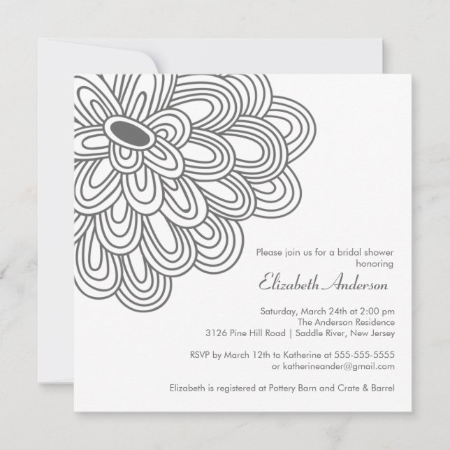 Bold Bloom Grey & White Bridal Shower Invitation (Front)