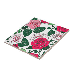 Bold Bloom Harmony - Contemporary Red & Pink Rose  Tile