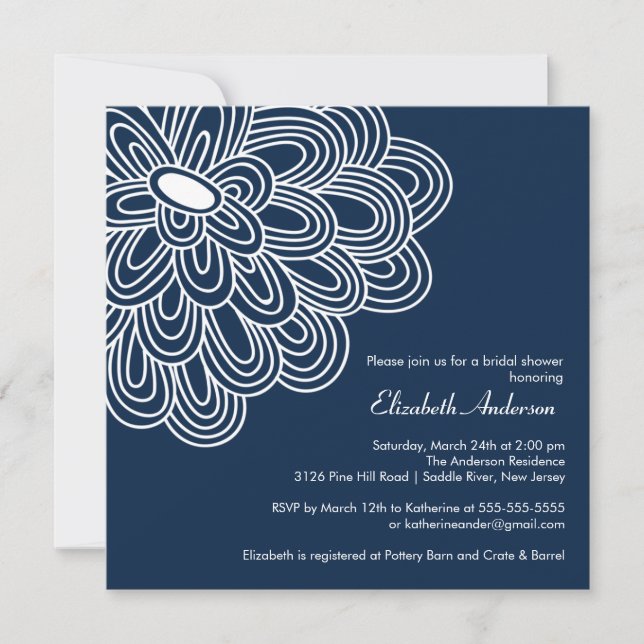 Bold Bloom Navy Blue Bridal Shower Invitation (Front)