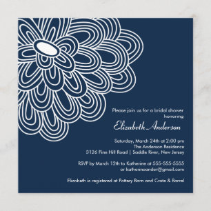Bold Bloom Navy Blue Bridal Shower Invitation