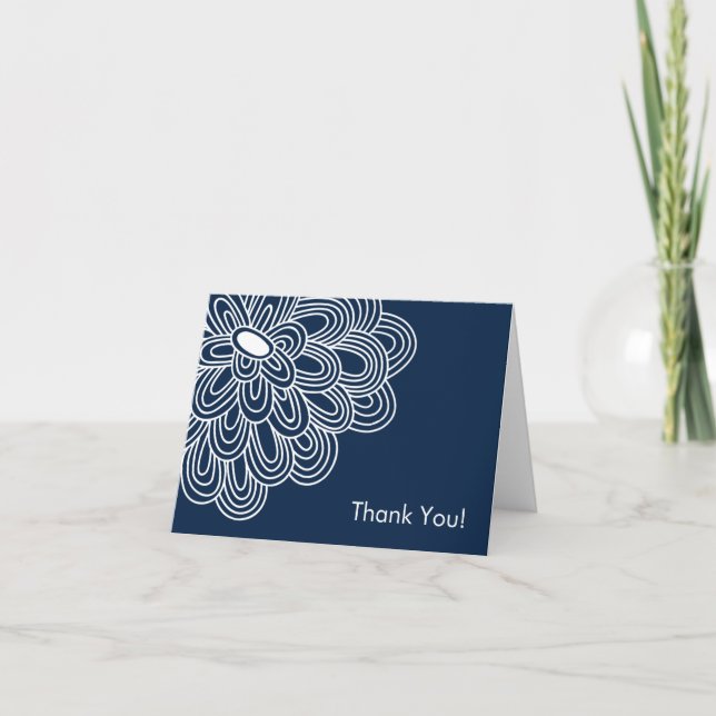 Bold Bloom Navy Blue Bridal Shower Thank You Card (Front)