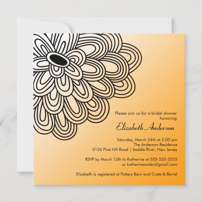 Bold Bloom Orange & Black Bridal Shower Invitation (Front)