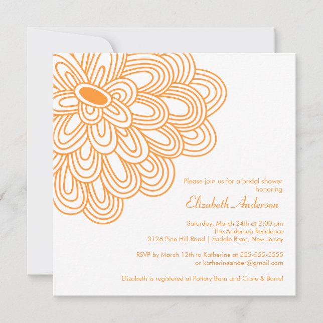 Bold Bloom Orange & White Bridal Shower Invitation (Front)