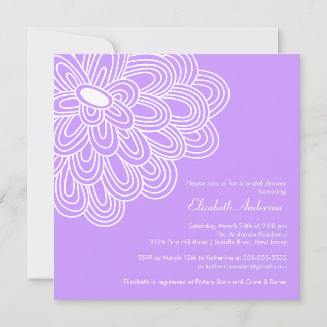 Bold Bloom Purple & White Bridal Shower Invitation (Front)