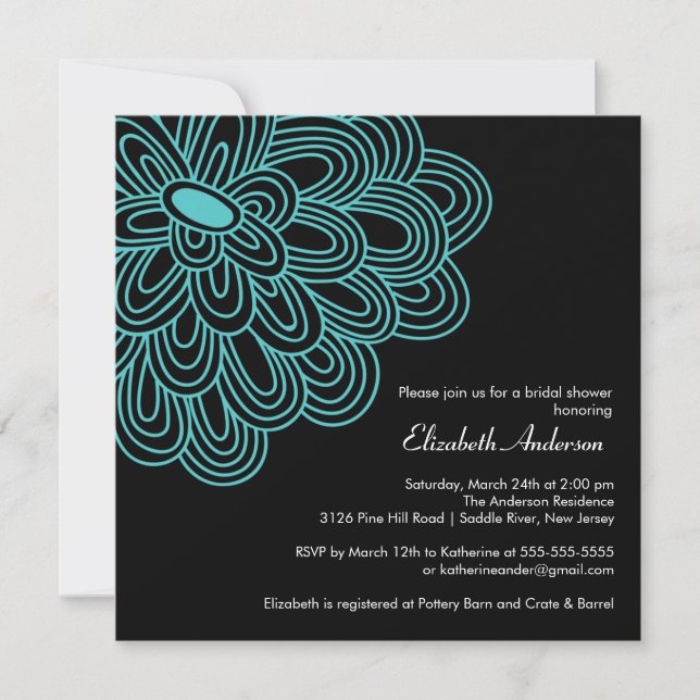 Bold Bloom Turquoise Bridal Shower Invitation (Front)