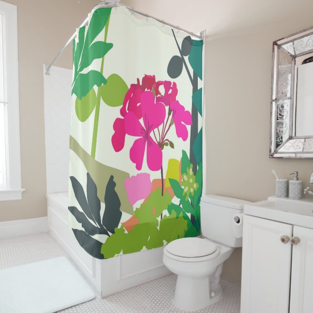 Bold Blooming Geraniums Florist Modern  Shower Curtain (In Situ)