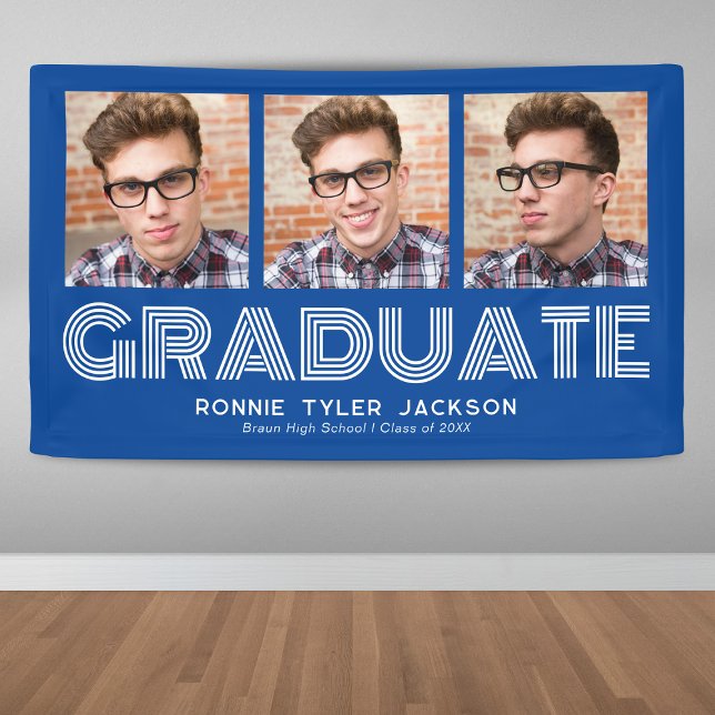 Bold Blue 3 Graduate Photo Graduation Banner (Creator Uploaded)