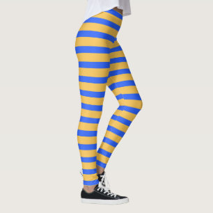 Bold Blue and Gold Horizontal Stripes Pattern  Leggings
