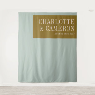 Bold Blue and Olive Custom Wedding Photo Backdrop Tapestry