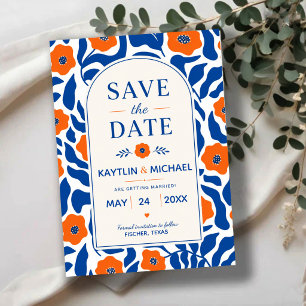 Bold Blue and Orange Floral Modern Botanical Acrylic Invitations