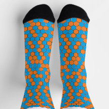 Bold Blue and Orange Honeycomb Socks