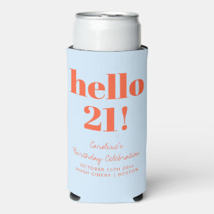 Bold Blue and Orange Modern 21st Birthday Custom Seltzer Can Cooler