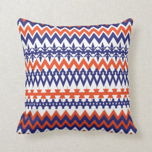 Bold Blue and Orange Tribal Chevron Pattern Cushion
