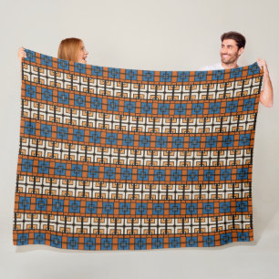 Bold Blue and Terracotta Geometric Fleece Blanket