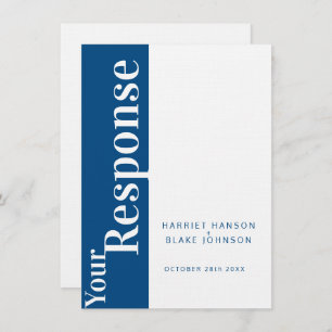Bold blue and white text wedding reply RSVP Invitation