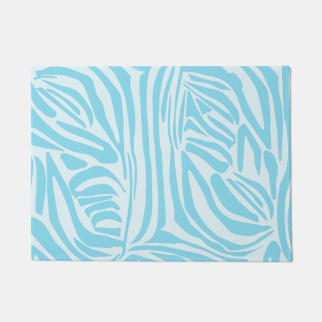 Bold Blue and White Zebra Print Doormat (Front)