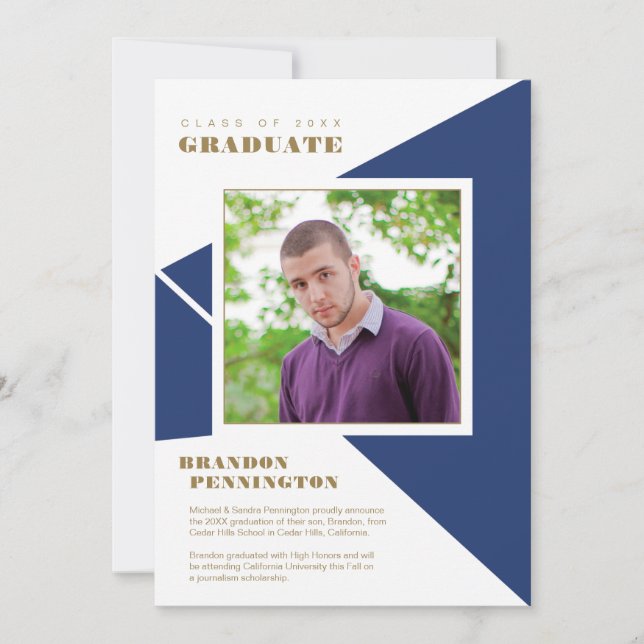 Bold Blue Angles Graduation Announcement (Front)
