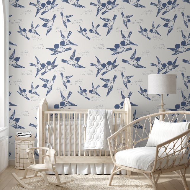 Bold Blue Birds Peel & Stick   Wallpaper (Kids)