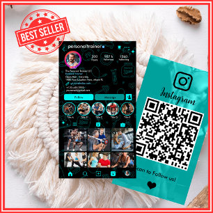 Bold Blue & Black Personal Trainer Instagram QR Business Card
