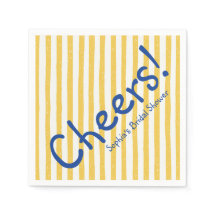 Bold Blue Cheers Yellow Stripe Bridal Shower
