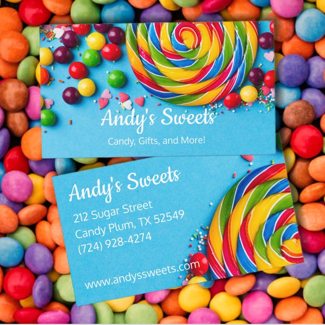 Bold Blue Colourful Sweets Candy Business Card (Creator Uploaded)