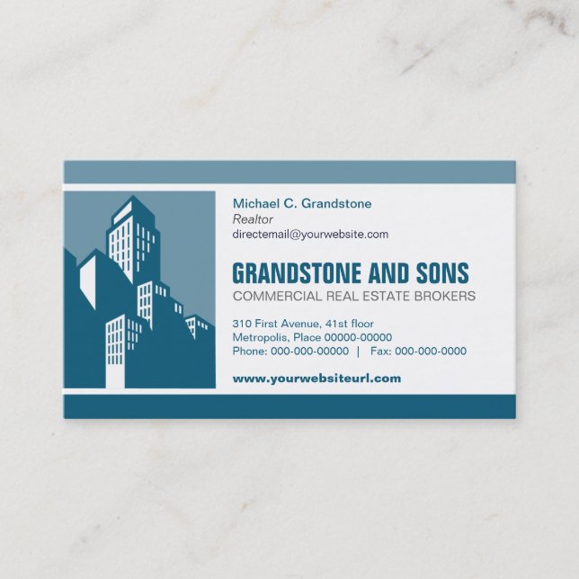 Bold Blue Commercial Real Estate Business Card (Front)