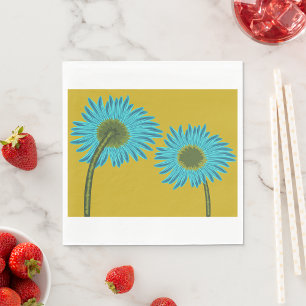Bold Blue Daisy Art on Mustard Yellow Background  Napkin
