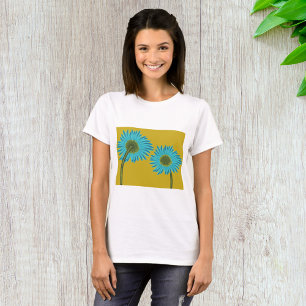 Bold Blue Daisy Art on Mustard Yellow Background  T-Shirt