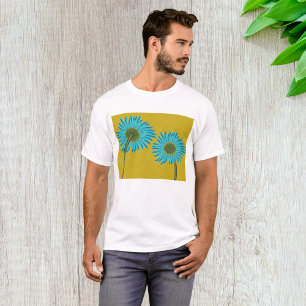 Bold Blue Daisy Art on Mustard Yellow Background T-Shirt