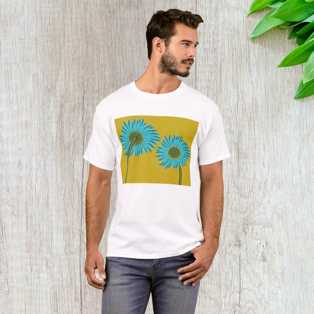 Bold Blue Daisy Art on Mustard Yellow Background  T-Shirt (Creator Uploaded)