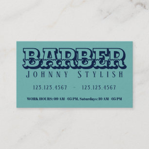 Bold blue duo tone vintage style barber business card
