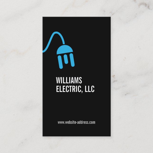 BOLD BLUE ELECTRICIAN LOGO MODERN BUSINESS CARD (Front)