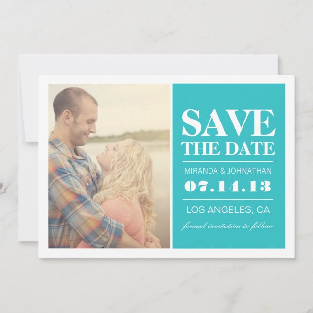 Bold Blue Elegance Photo Save The Date Invites (Front)