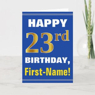 Bold, Blue, Faux Gold 23rd Birthday w/ Name Card