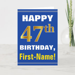 Bold, Blue, Faux Gold 47th Birthday w/ Name Card