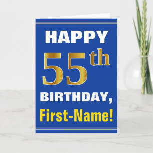 Bold, Blue, Faux Gold 55th Birthday w/ Name Card