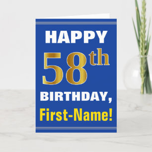 Bold, Blue, Faux Gold 58th Birthday w/ Name Card