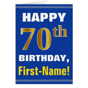 Bold, Blue, Faux Gold 70th Birthday w/ Name Card