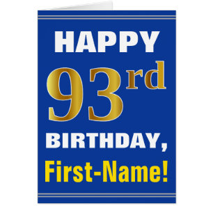 Bold, Blue, Faux Gold 93rd Birthday w/ Name Card