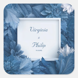 Bold Blue Floral Botanical Wedding Square Sticker