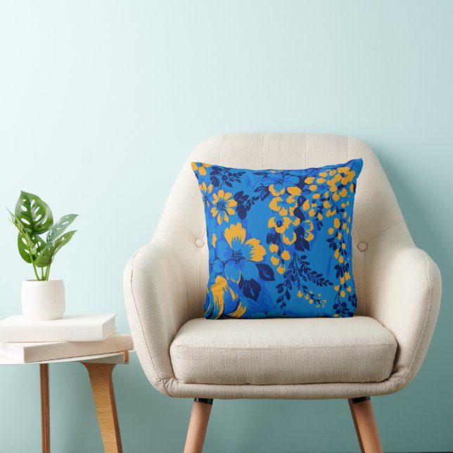 Bold Blue Garden – Vibrant Floral Pattern Cushion (Chair)