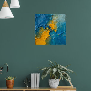 Bold Blue & Gold Impasto Abstract Art Poster Tex