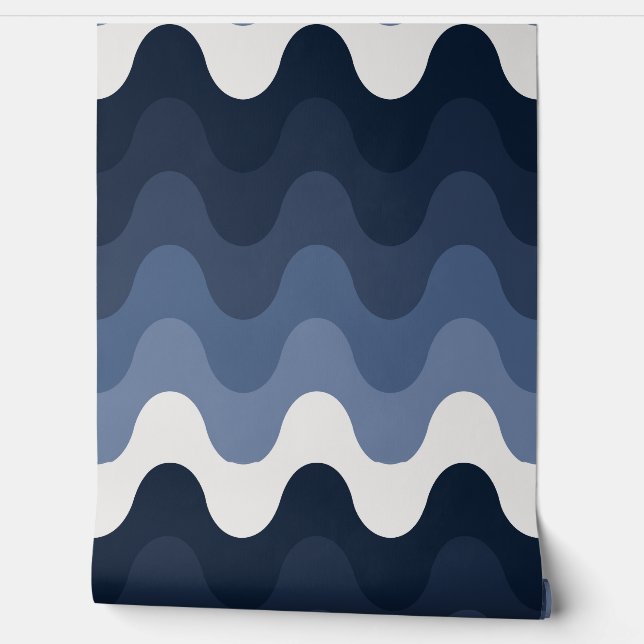 Bold Blue Gradient Wavy Horizontal Stripe Pattern  Wallpaper (Unrolling)