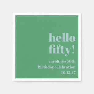 Bold Blue Green Cute Modern Custom 50th Birthday Napkin