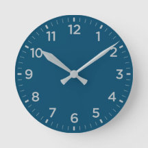 Bold Blue Grey Gloss Minimalist Round Wall Clock