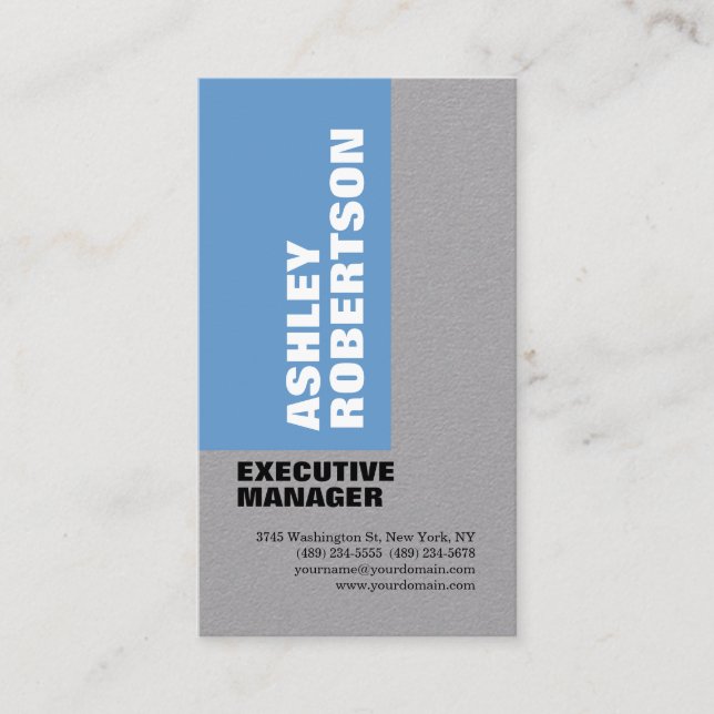 Bold Blue Grey Modern Professional Minimalist Business Card (Front)