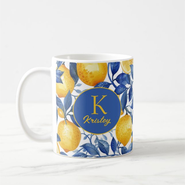 Bold Blue Italian Positano Lemon Coffee Mug (Left)