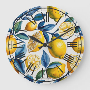 Bold Blue Italian Positano Lemon Large Clock