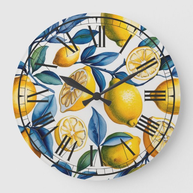 Bold Blue Italian Positano Lemon Large Clock (Front)