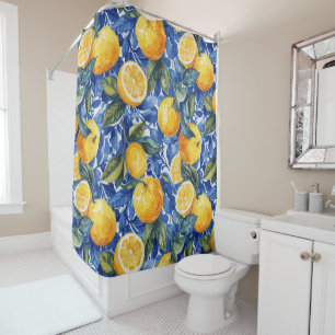 Bold Blue Italian Positano Lemon Shower Curtain